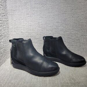 Sorel Evie II Women's Size US 9.5 Black Leather Waterproof Side Zip Ankle Boots.